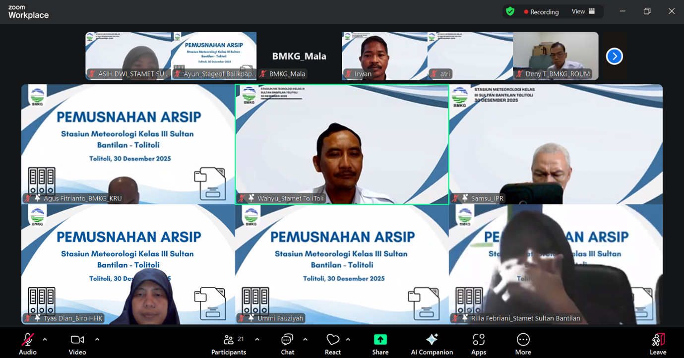 Biro Hukum, Hubungan Masyarakat, dan Kerja Sama ikut serta dalam kegiatan Pemusnahan Arsip Tahun 2010 - 2018 pada Stasiun Meteorologi Kelas III Sultan Bantilan